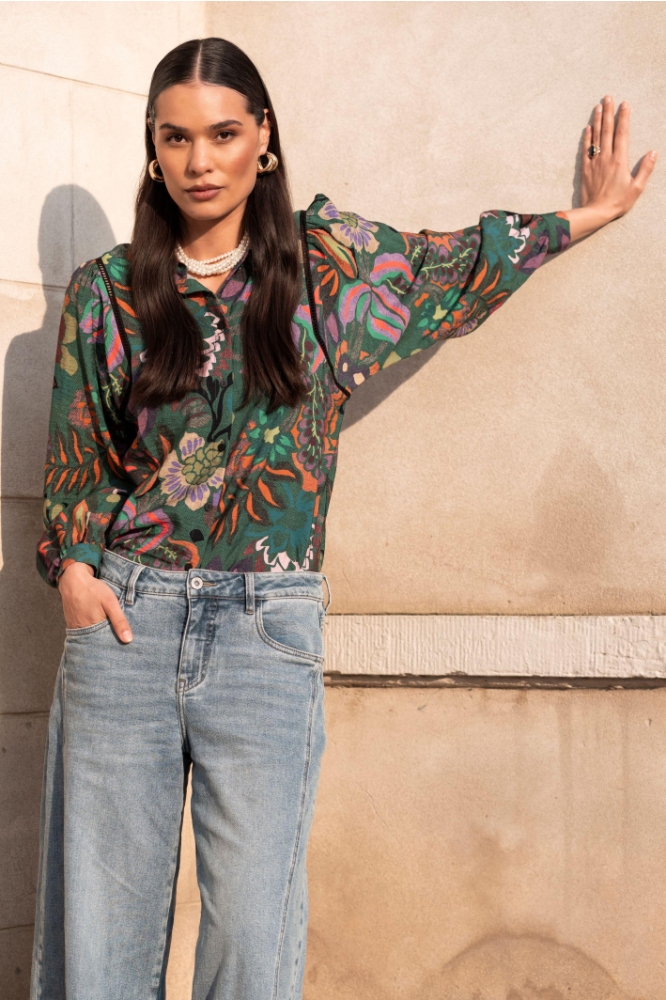 BLOUSE MET PRINT 53640 20 GREEN/PURPLE